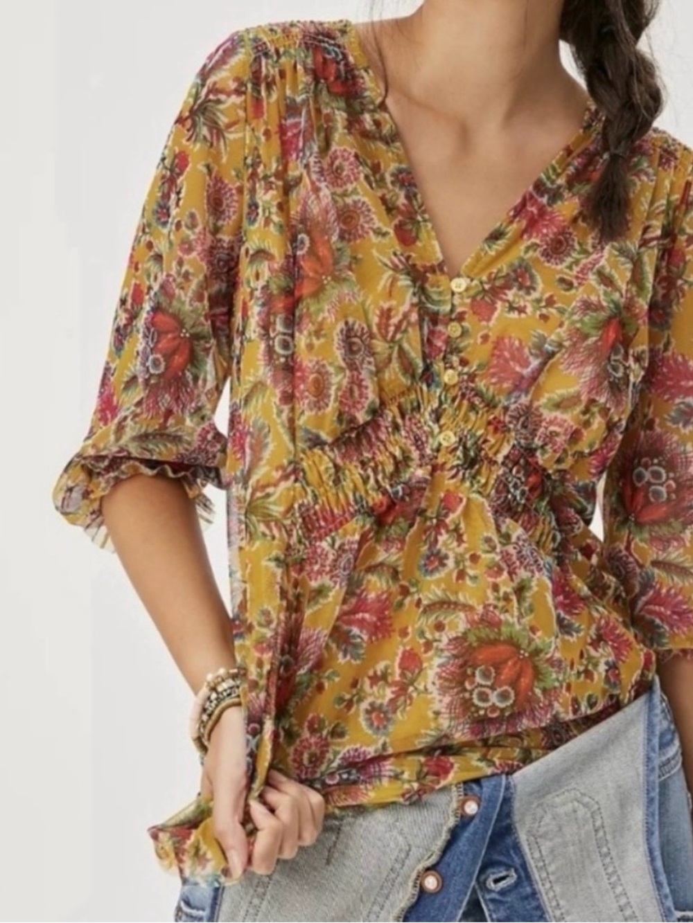 Anthropologie chiffon floral top